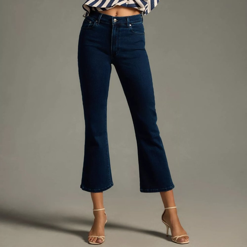 Le Jean Bella High-Rise Cropped Flare Jeans Ocean Dark Denim 24 Brand New